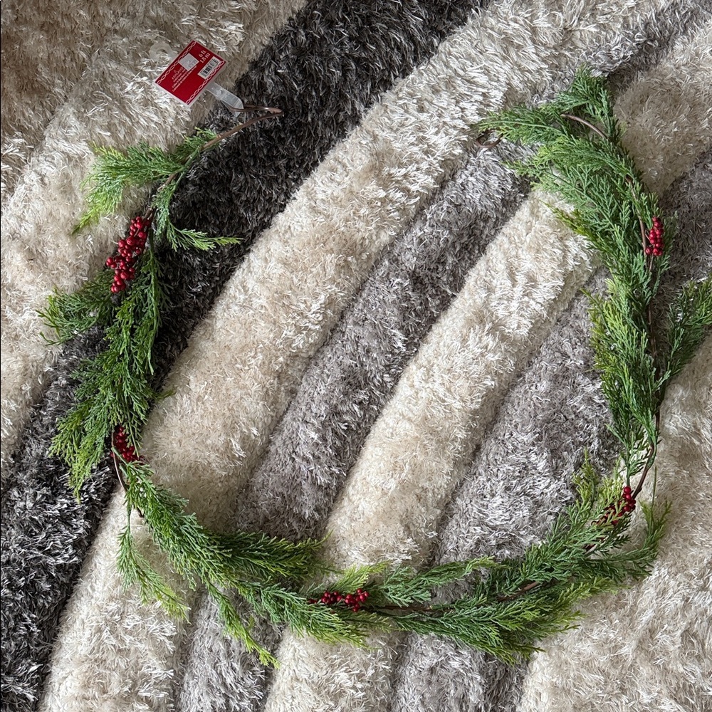 Festive Pine Garland with Red Berries
